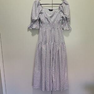 Allegra K Square Neck Puff Sleeve Floral Print Dress